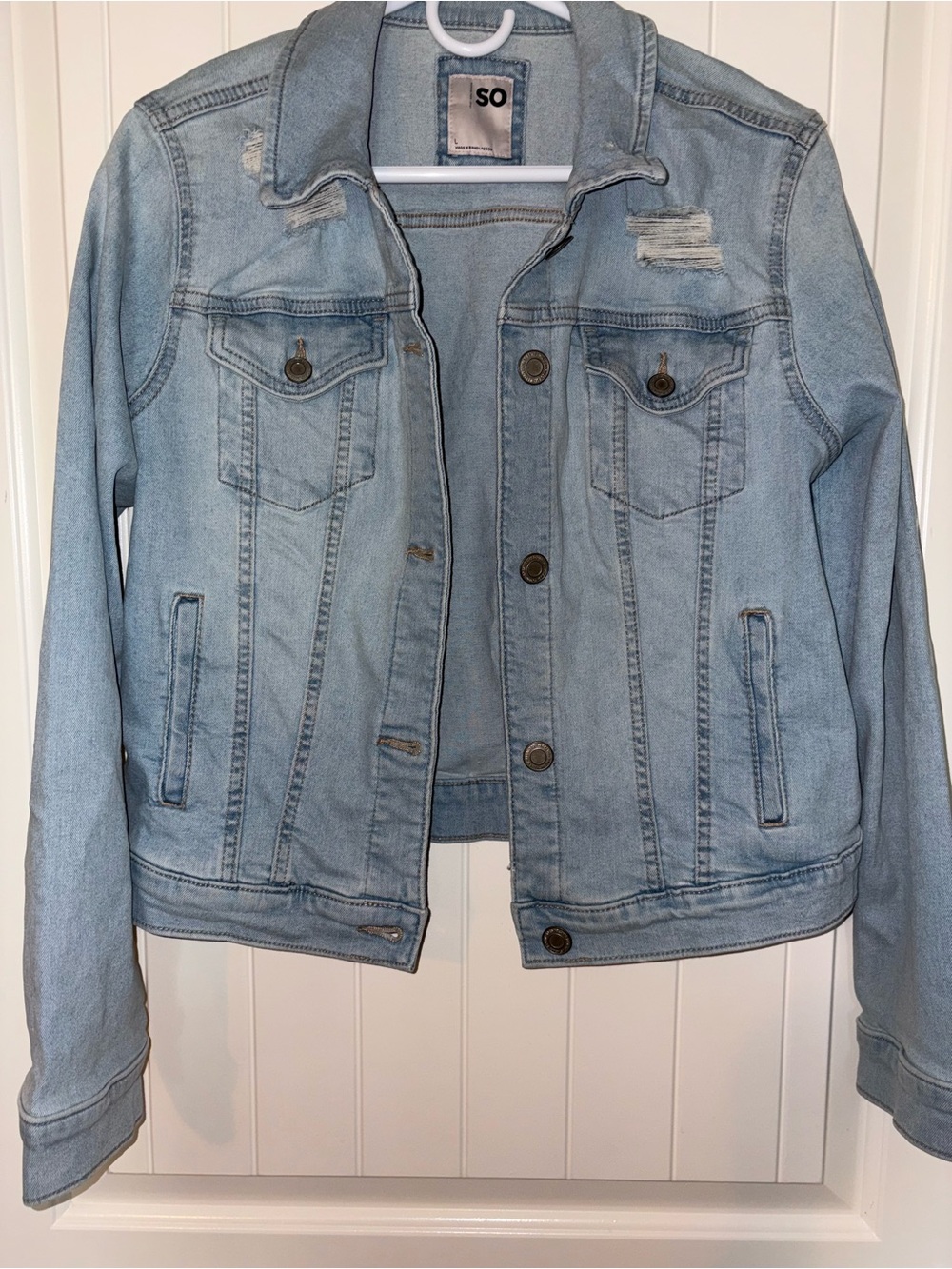 SO Light Wash Distressed Denim Jacket